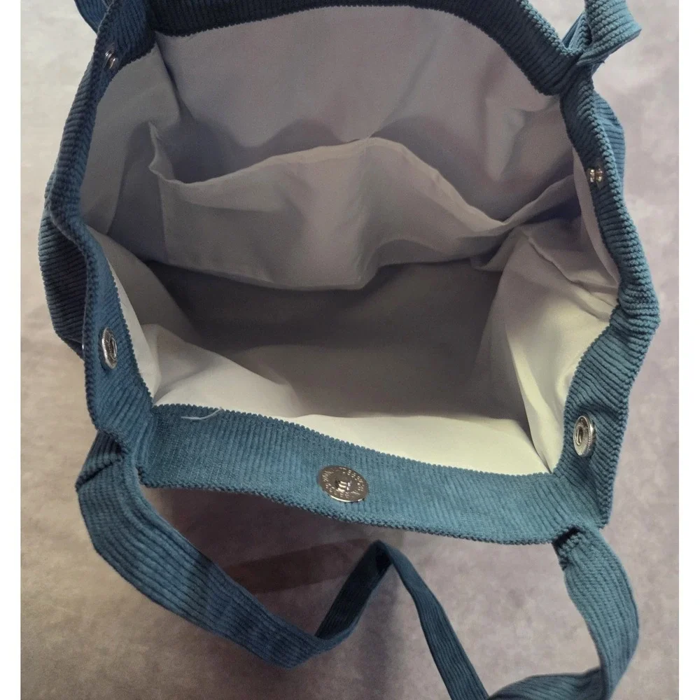 Corduroy Tote Bag Ribbed Teal 100% Cotton Eco Reusable Purse Women's 14in x 13in